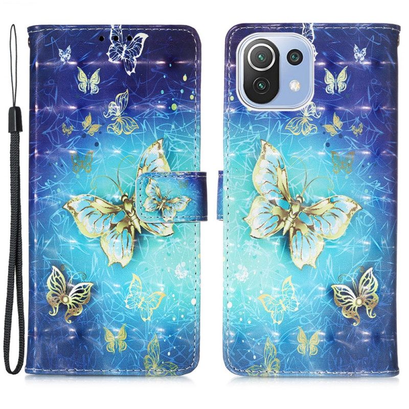 Custodia in pelle Xiaomi Mi 11 Lite 4G / 5G / 5G NE Farfalle Dorate