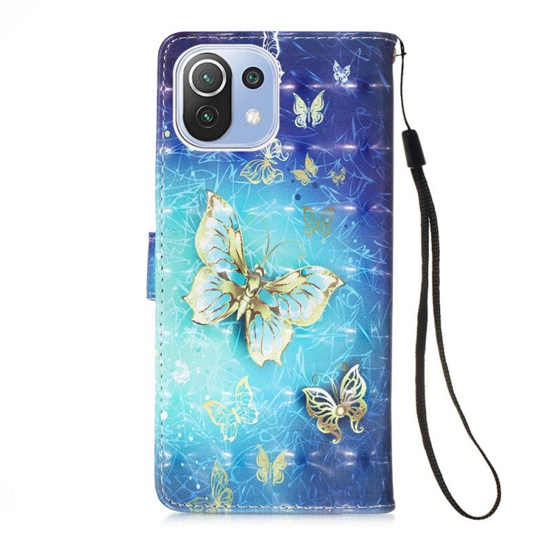 Custodia in pelle Xiaomi Mi 11 Lite 4G / 5G / 5G NE Farfalle Dorate