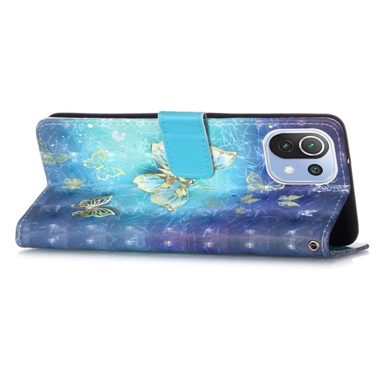Custodia in pelle Xiaomi Mi 11 Lite 4G / 5G / 5G NE Farfalle Dorate