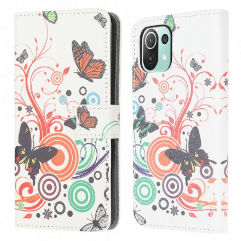 Custodia in pelle Xiaomi Mi 11 Lite 4G / 5G / 5G NE Farfalle E Fiori