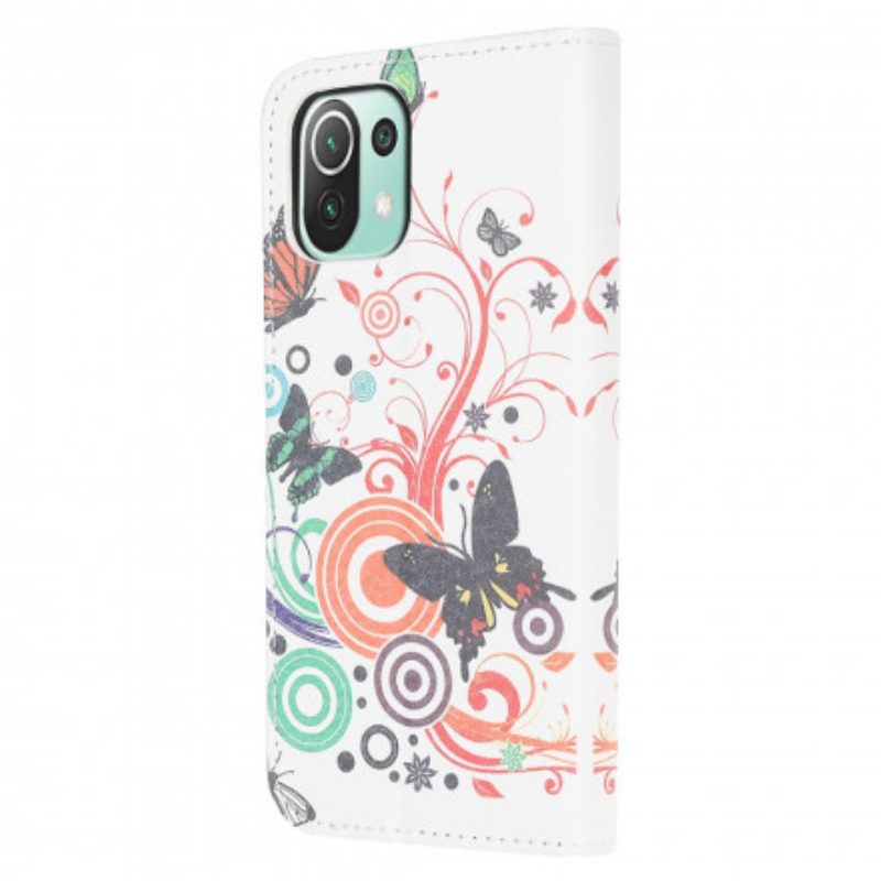 Custodia in pelle Xiaomi Mi 11 Lite 4G / 5G / 5G NE Farfalle E Fiori