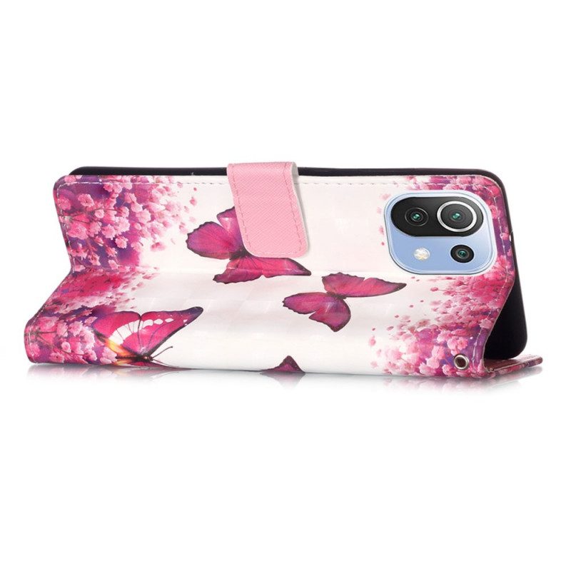 Custodia in pelle Xiaomi Mi 11 Lite 4G / 5G / 5G NE Farfalle Rosse