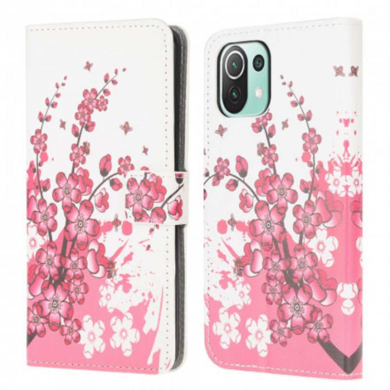 Custodia in pelle Xiaomi Mi 11 Lite 4G / 5G / 5G NE Fiore Tropicale