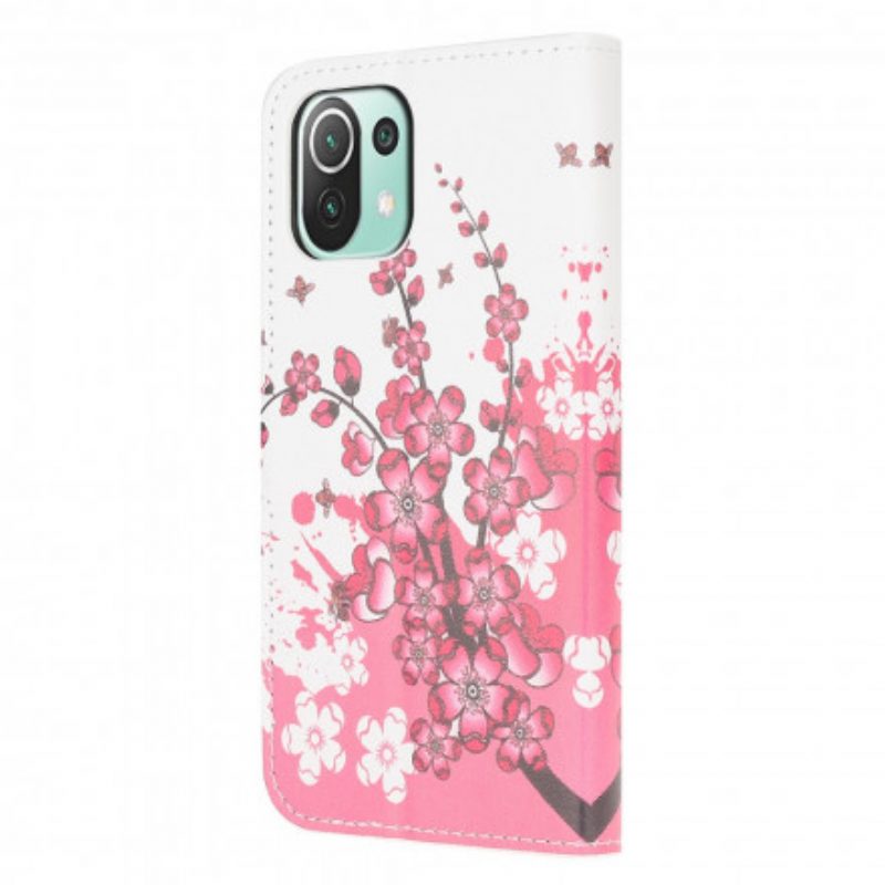 Custodia in pelle Xiaomi Mi 11 Lite 4G / 5G / 5G NE Fiore Tropicale