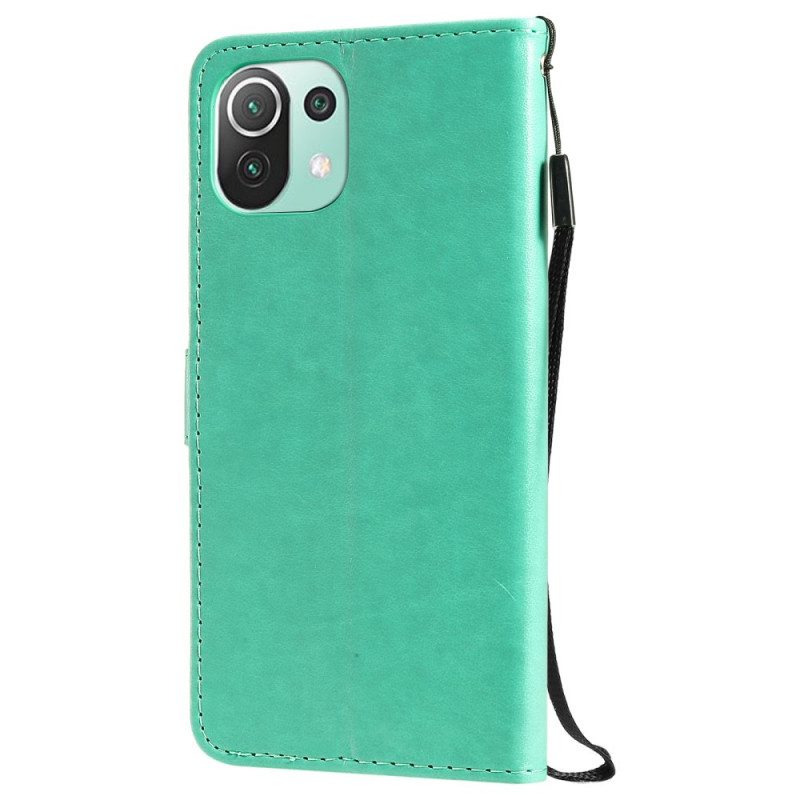 Custodia in pelle Xiaomi Mi 11 Lite 4G / 5G / 5G NE Gatto E Ape Con Cordino