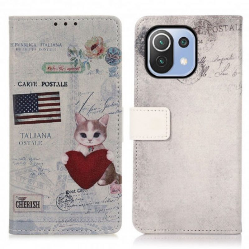 Custodia in pelle Xiaomi Mi 11 Lite 4G / 5G / 5G NE Gatto Viaggiatore