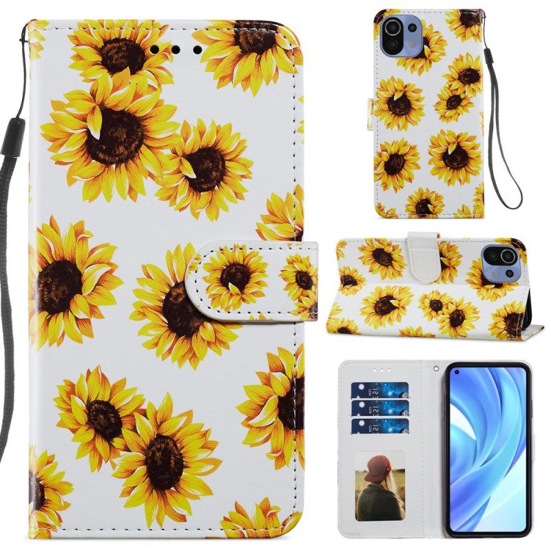 Custodia in pelle Xiaomi Mi 11 Lite 4G / 5G / 5G NE Girasoli