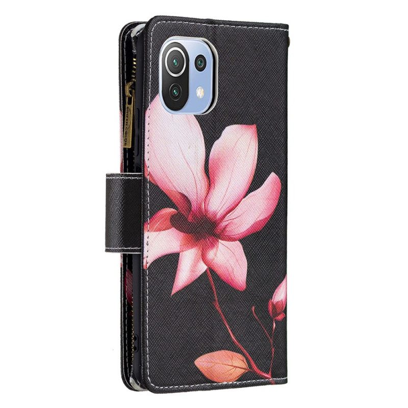 Custodia in pelle Xiaomi Mi 11 Lite 4G / 5G / 5G NE Tasca Con Zip Fiore Rosa
