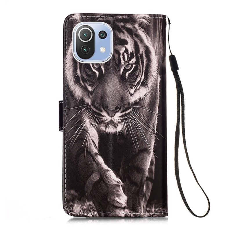 Custodia in pelle Xiaomi Mi 11 Lite 4G / 5G / 5G NE Tigre Notturna