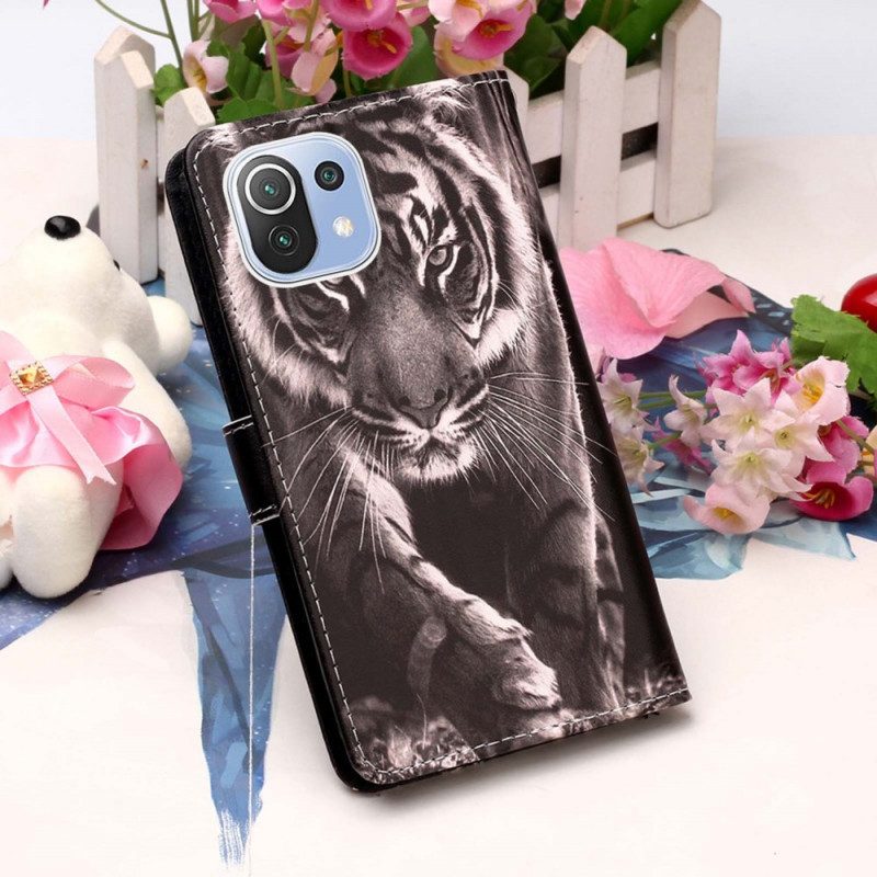 Custodia in pelle Xiaomi Mi 11 Lite 4G / 5G / 5G NE Tigre Notturna