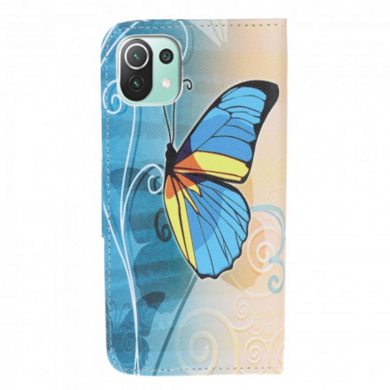Folio Cover Xiaomi Mi 11 Lite 4G / 5G / 5G NE Farfalla Blu E Gialla