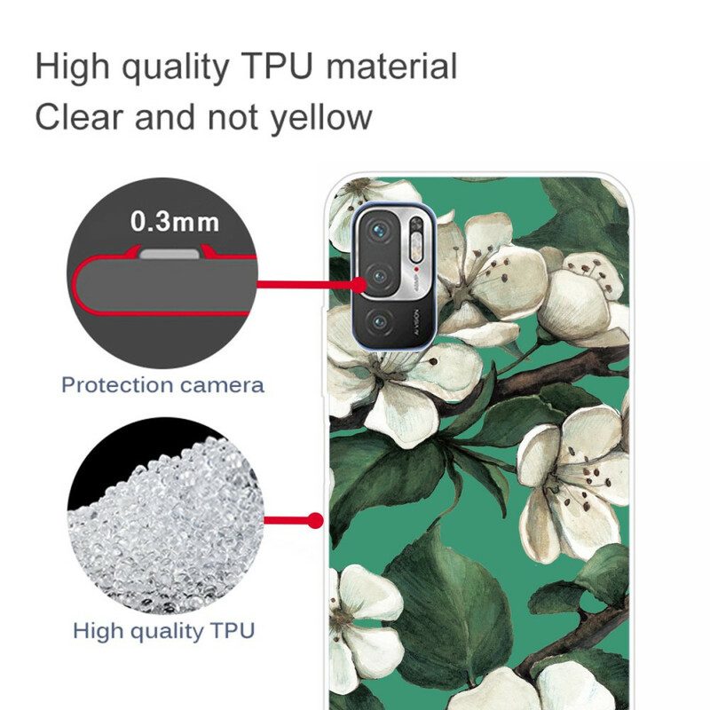Cover Poco M3 Pro 5G Fiori Bianchi Dipinti