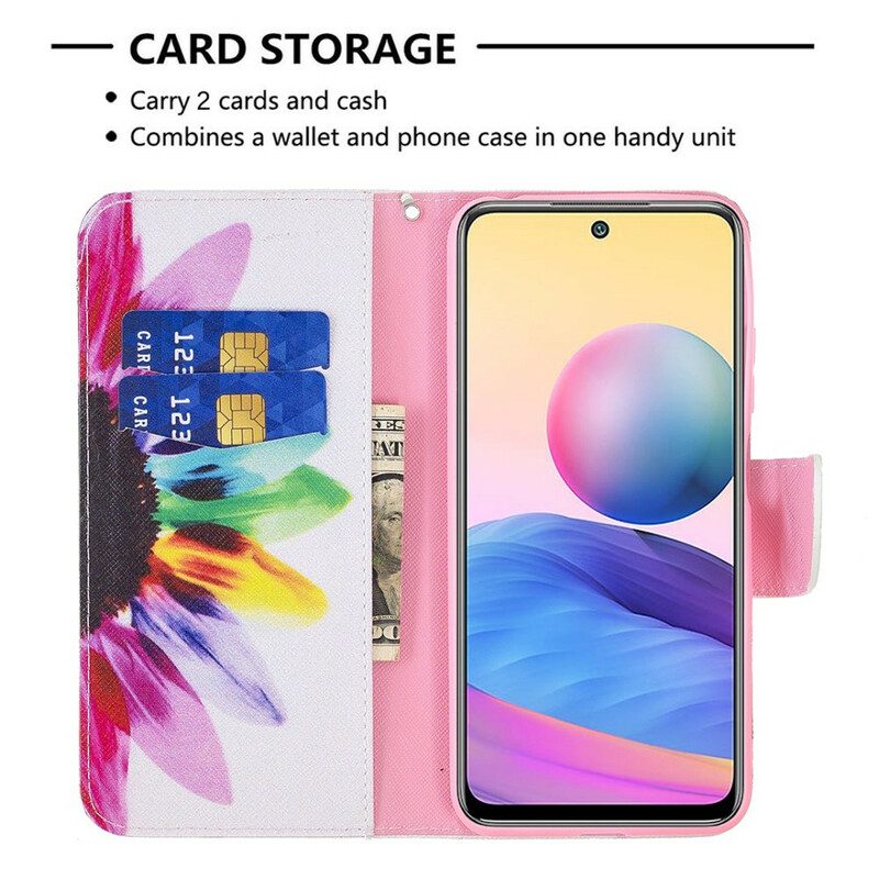 Custodia in pelle Poco M3 Pro 5G Fiore Dell'acquerello