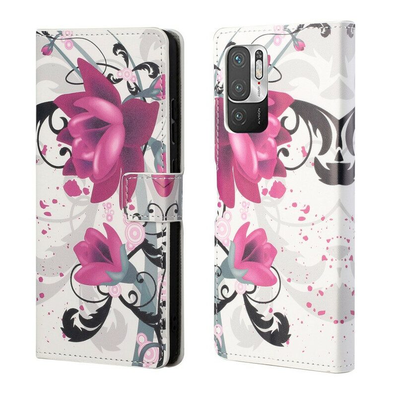 Custodia in pelle Poco M3 Pro 5G Fiori Tropicali