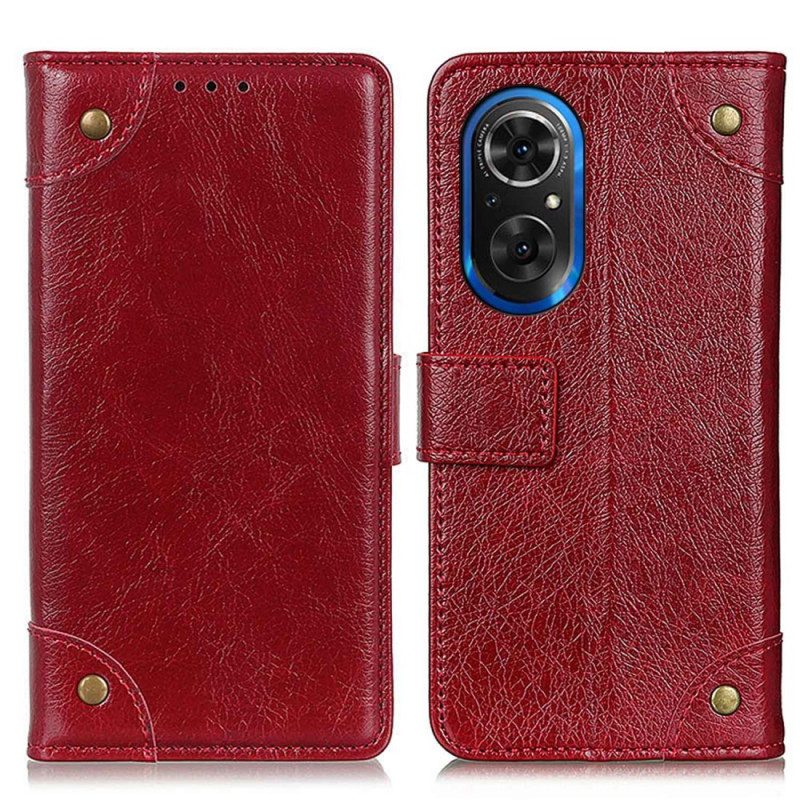 Custodia in pelle Honor 50 SE Rivetti Vintage In Pelle Nappa Stile