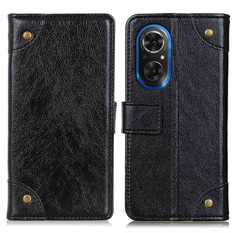 Custodia in pelle Honor 50 SE Rivetti Vintage In Pelle Nappa Stile