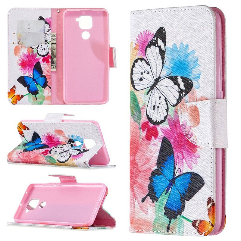 Custodia in pelle Xiaomi Redmi Note 9 Farfalle E Fiori Dipinti