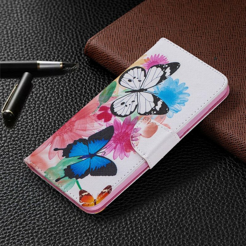 Custodia in pelle Xiaomi Redmi Note 9 Farfalle E Fiori Dipinti