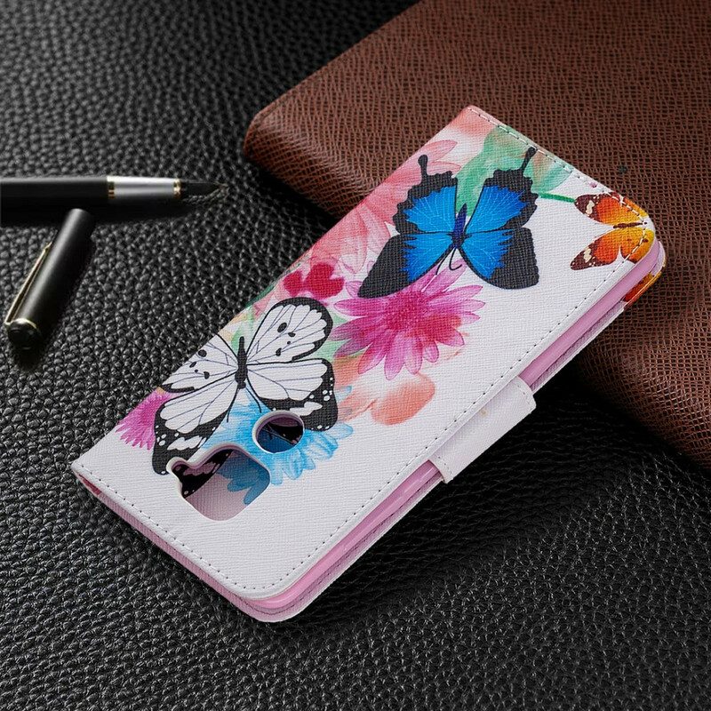 Custodia in pelle Xiaomi Redmi Note 9 Farfalle E Fiori Dipinti