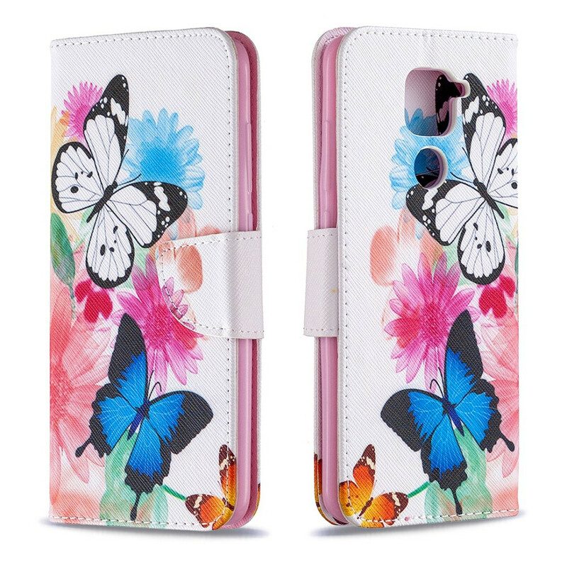 Custodia in pelle Xiaomi Redmi Note 9 Farfalle E Fiori Dipinti