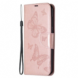 Custodia in pelle Xiaomi Redmi Note 9 Folio Cover Farfalle E Lembo Obliquo