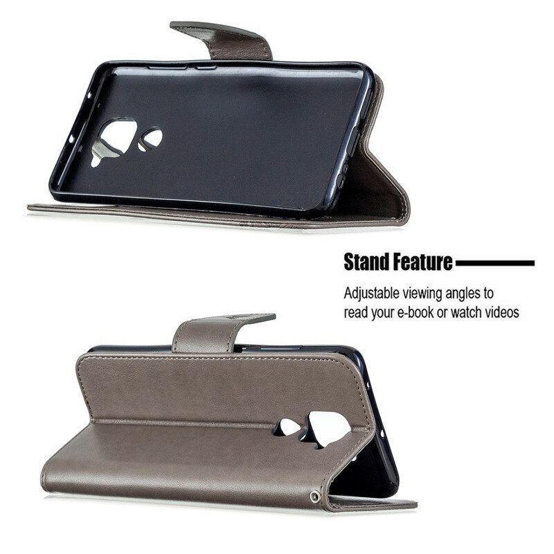 Custodia in pelle Xiaomi Redmi Note 9 Folio Cover Farfalle E Lembo Obliquo