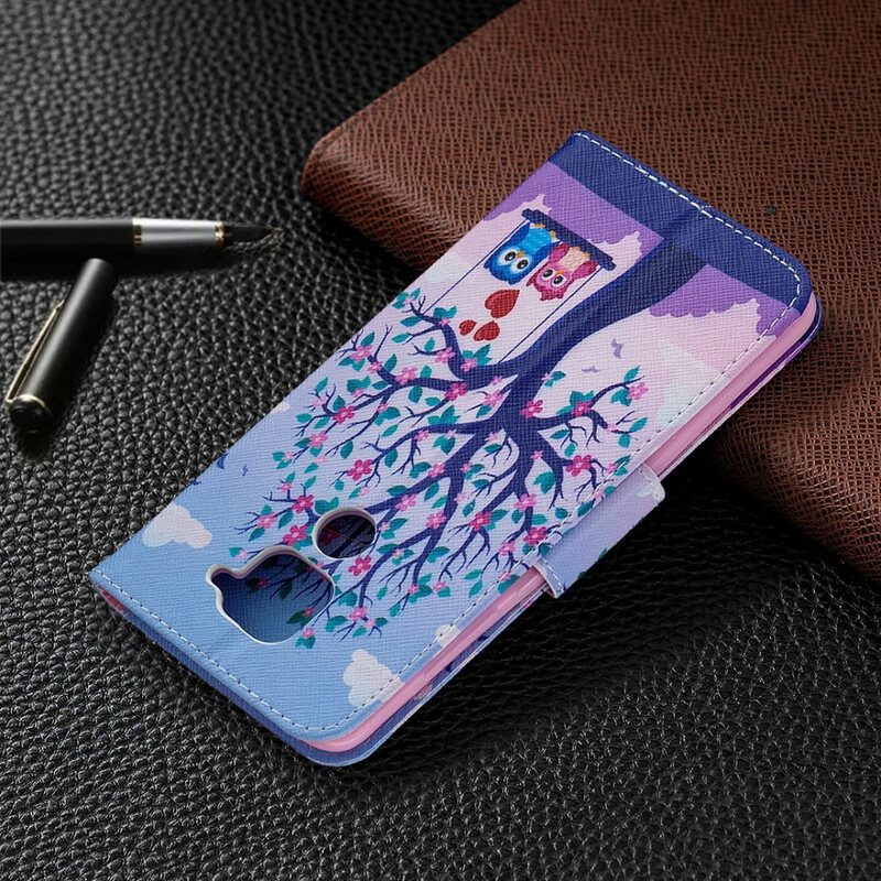 Custodia in pelle Xiaomi Redmi Note 9 Gufi Sull'altalena