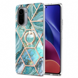 Cover Poco F3 Marmo Geometrico Con Supporto Ad Anello