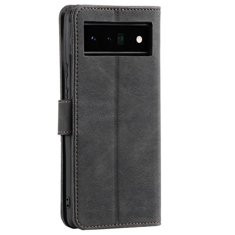 Custodia in pelle Google Pixel 6 Pro Cuciture A Contatto Con La Pelle