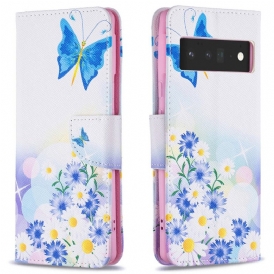 Custodia in pelle Google Pixel 6 Pro Farfalle Dipinte