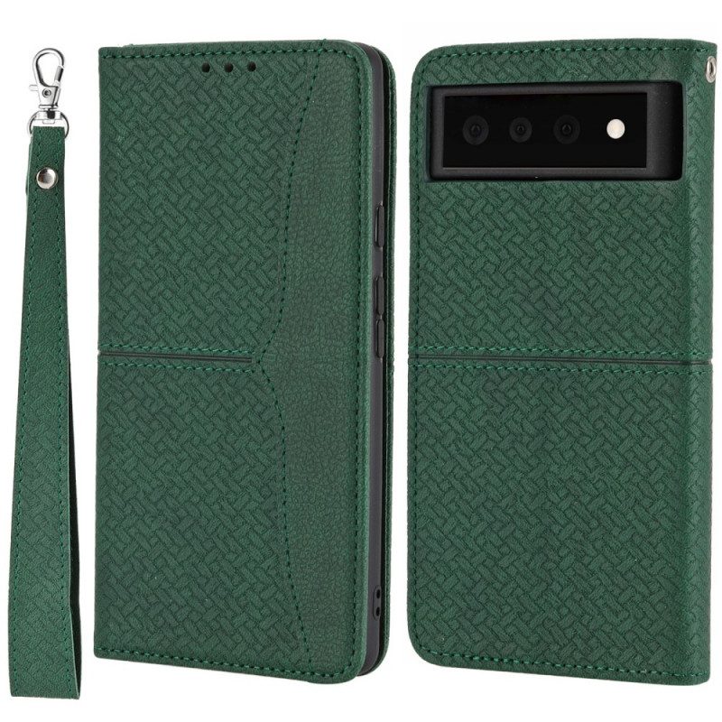 Custodia in pelle Google Pixel 6 Pro Stile In Pelle Intrecciata Con Cinturino