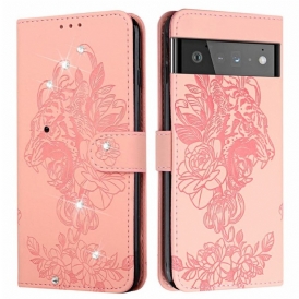 Custodia in pelle Google Pixel 6 Pro Tigre Barocca E Strass