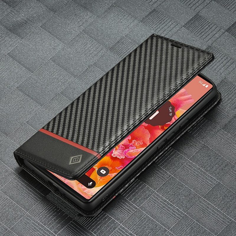 Folio Cover Google Pixel 6 Pro Custodia in pelle Fibra Di Carbonio Lc.imeeke