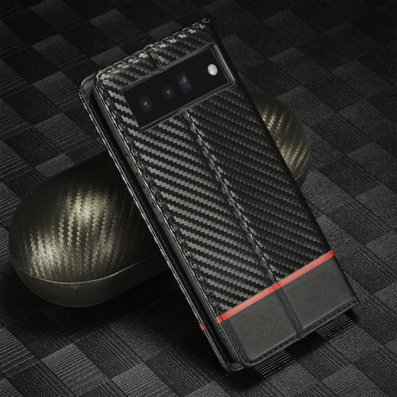 Folio Cover Google Pixel 6 Pro Custodia in pelle Fibra Di Carbonio Lc.imeeke