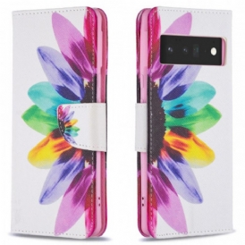 Folio Cover Google Pixel 6 Pro Custodia in pelle Fiore Dell'acquerello