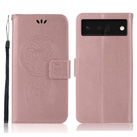 Folio Cover Google Pixel 6 Pro Gufo Acchiappasogni Effetto Pelle