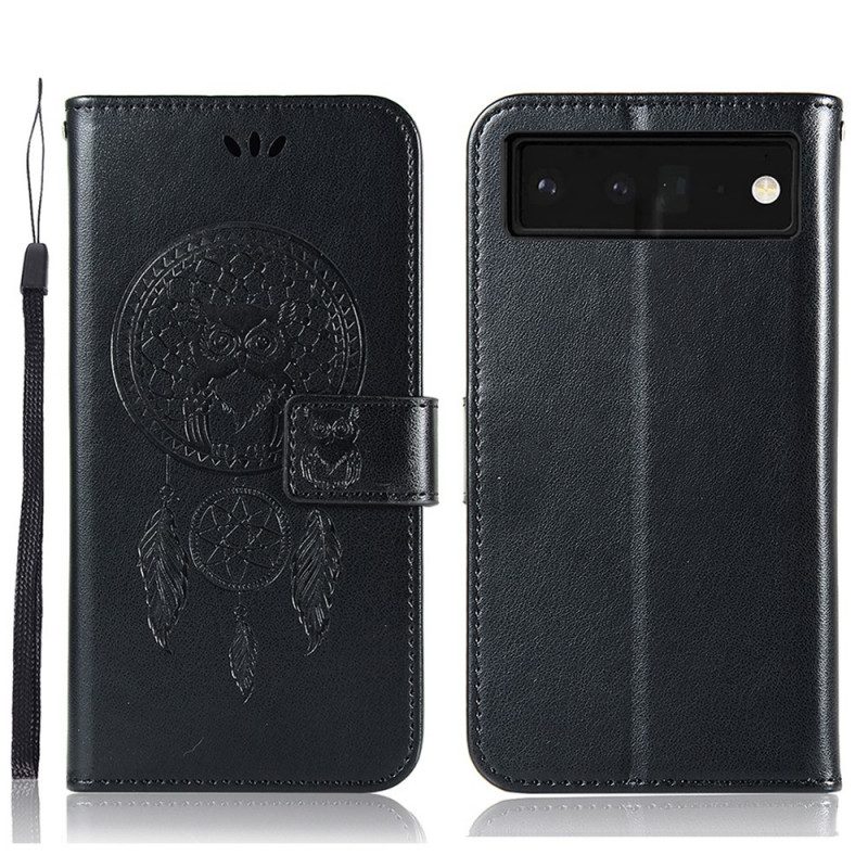 Folio Cover Google Pixel 6 Pro Gufo Acchiappasogni Effetto Pelle