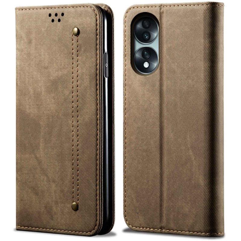Folio Cover Honor 70 Custodia in pelle Tessuto Jeans Con Motivo A Punto