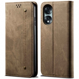 Folio Cover Honor 70 Custodia in pelle Tessuto Jeans Con Motivo A Punto