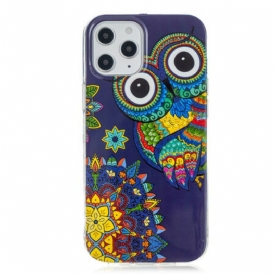 Cover iPhone 12 Pro Max Mandala Gufo Fluorescente
