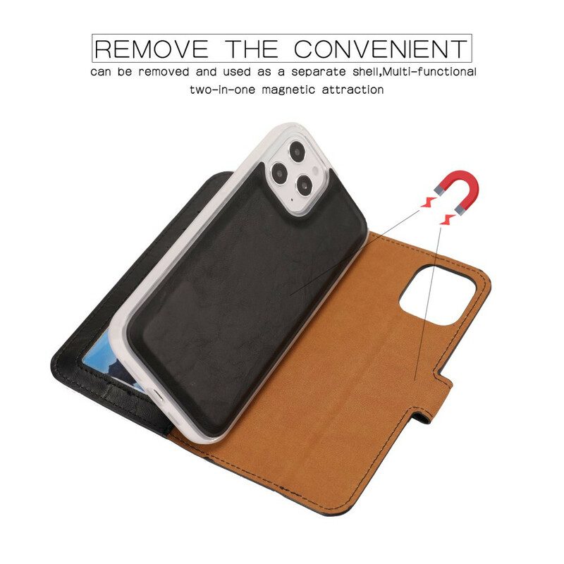 Cover iPhone 12 Pro Max Stile In Pelle Invecchiata Staccabile