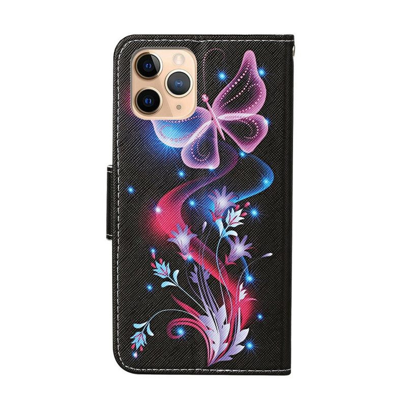Custodia A Portafoglio iPhone 12 Pro Max Farfalle E Cordino