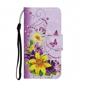 Custodia in pelle iPhone 12 Pro Max Fiori Magistrali Con Cinturino
