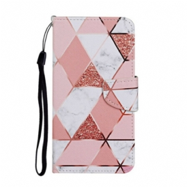 Custodia in pelle iPhone 12 Pro Max Marmo E Paillettes Con Cinturino