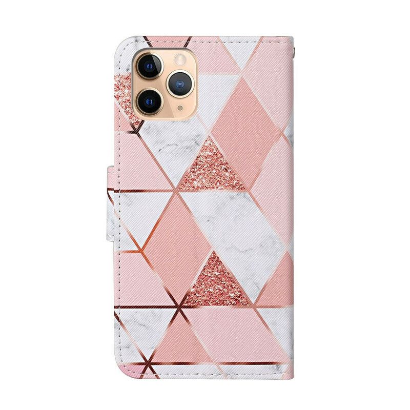 Custodia in pelle iPhone 12 Pro Max Marmo E Paillettes Con Cinturino