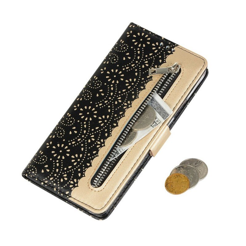 Custodia in pelle iPhone 12 Pro Max Portamonete Con Cinturino In Pizzo