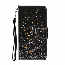 Custodia in pelle iPhone 12 Pro Max Stelle E Paillettes Con Cordino