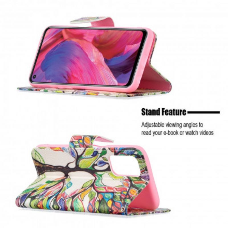 Custodia in pelle Oppo A54 5G / A74 5G Albero Colorato