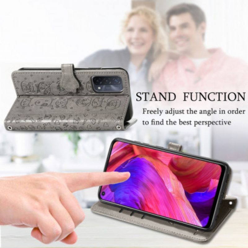 Custodia in pelle Oppo A54 5G / A74 5G Animali Animati