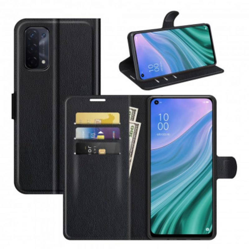Custodia in pelle Oppo A54 5G / A74 5G Classica Ecopelle Litchi